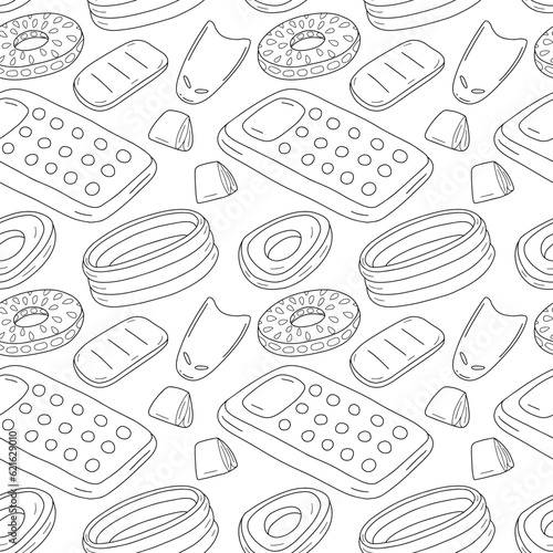 Vector summer rubber rings seamless pattern. Different 
inflatable rings and air mattress pattern