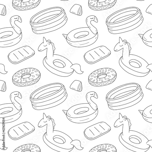 Vector summer rubber rings seamless pattern. Different 
inflatable rings and air swimming pool pattern photo