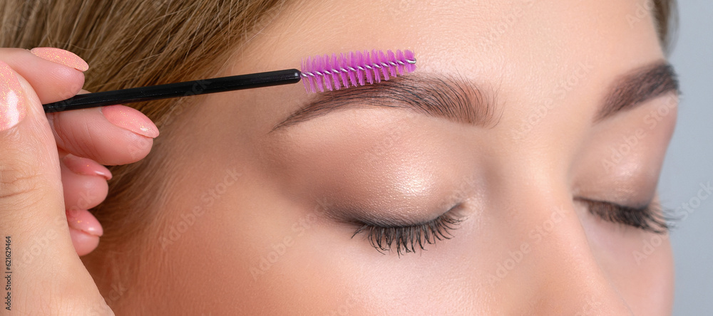 The make-up artist does Long-lasting styling of the eyebrows and will color the eyebrows. Eyebrow lamination. Professional make-up and face care.