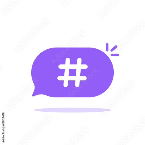simple hashtag icon in purple speech bubble