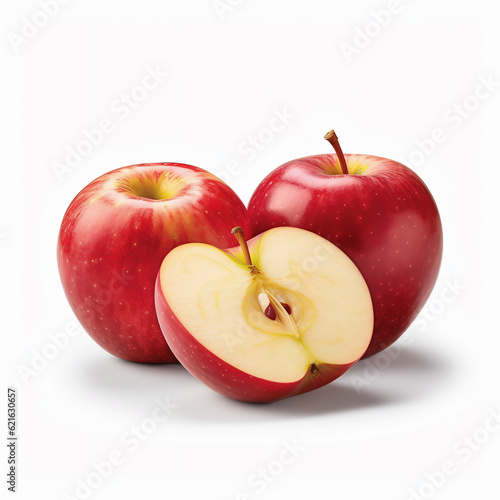 fresh red apples on white background close up macro
