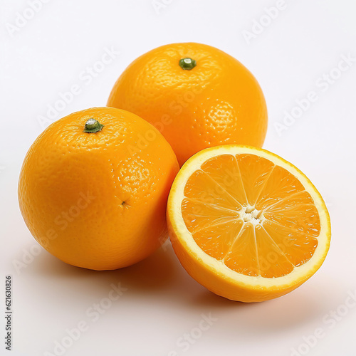 Organic oranges on white background macro close up