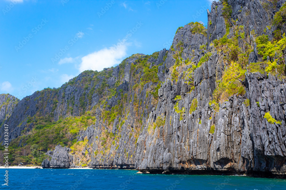 Landscape of beautiful mountain cliff in the sea, El Nido, Palawan, Philippines