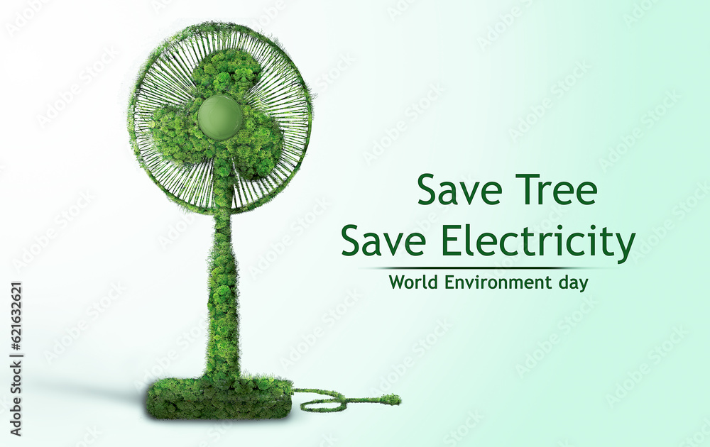 green trees electric fan. Happy Environment day, 05 June. electric fan