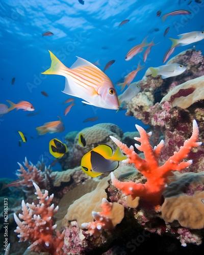 coral reef with fish and coral great barrier reef colorful fishes harp focus underwater
