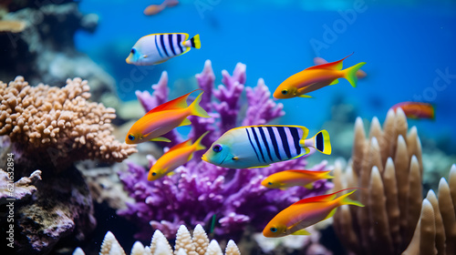 Photographie coral reef with fish and coral great barrier reef colorful fishes harp focus und