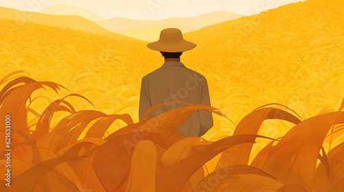 amazing illustration rural China during the autumn harvest season wheat wallpaper landscape