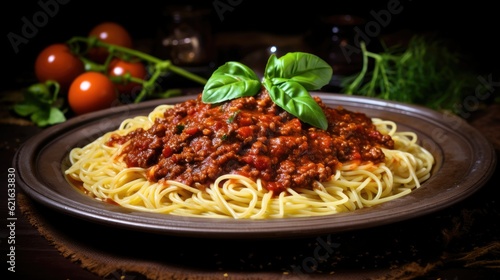 a delicious plate of spaghetti bolognese with a rich sauce  generative ai