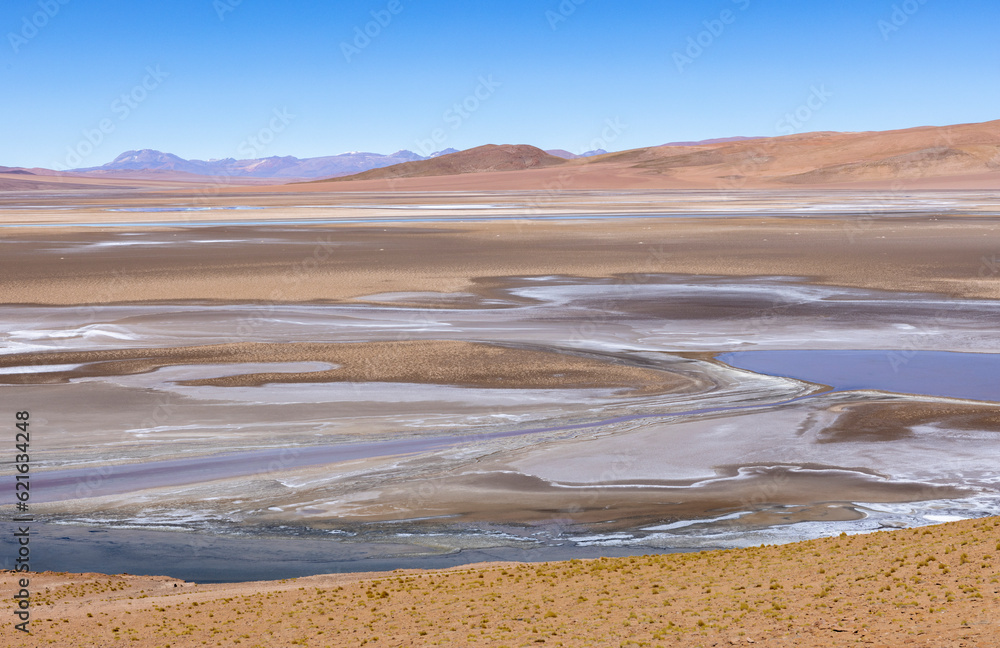 Driving through picturesque landscape at Paso de Jama, one of the most important mountain passes between Argentina and Chile; Traveling South America 