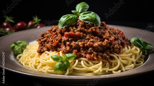 a delicious plate of spaghetti bolognese with a rich sauce, generative ai