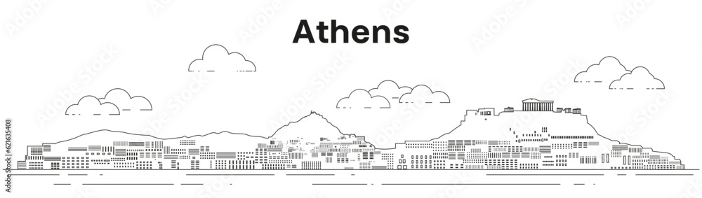 Athens skyline line art vector illustration