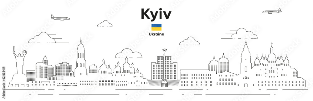 Kyiv skyline line art vector illustration