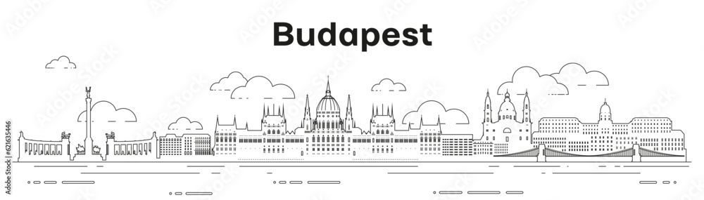 Fototapeta premium Budapest skyline line art vector illustration