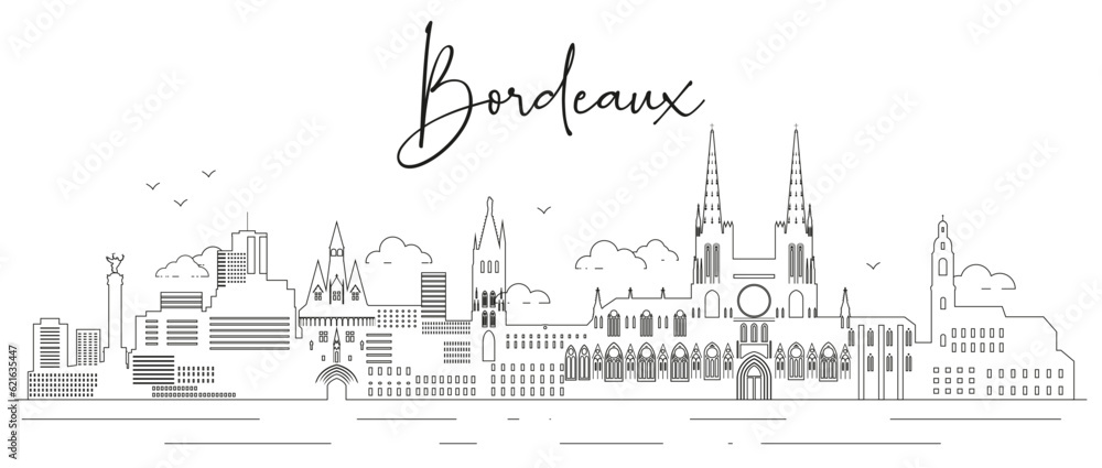 Bordeaux skyline line art vector illustration