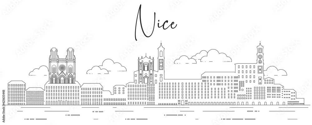 Nice skyline line art vector illustration