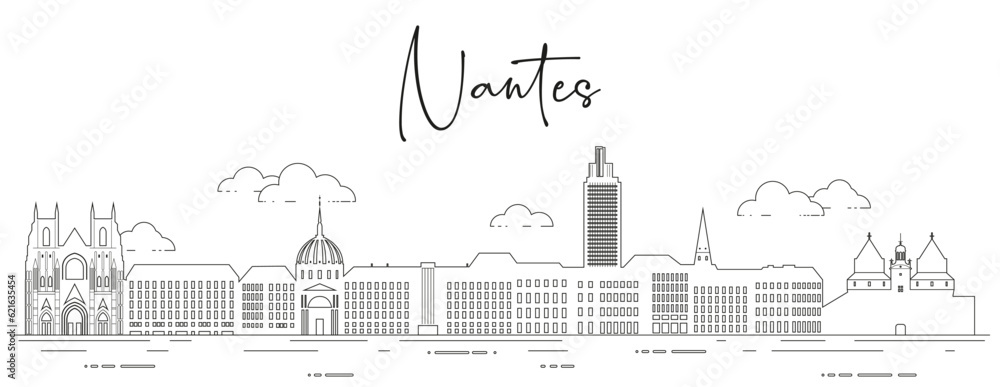 Nantes skyline line art vector illustration