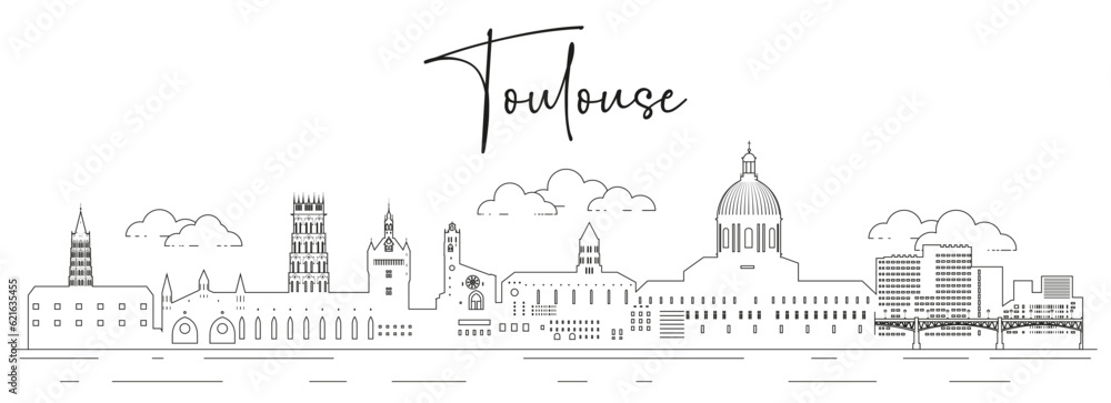 Toulouse skyline line art vector illustration