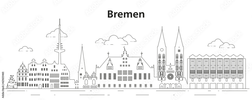 Bremen skyline line art vector illustration
