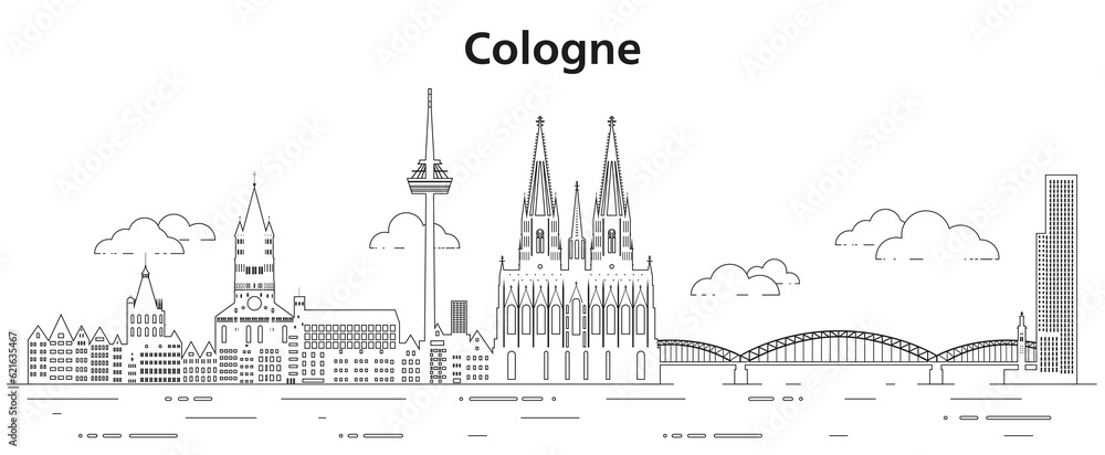 Cologne skyline line art vector illustration