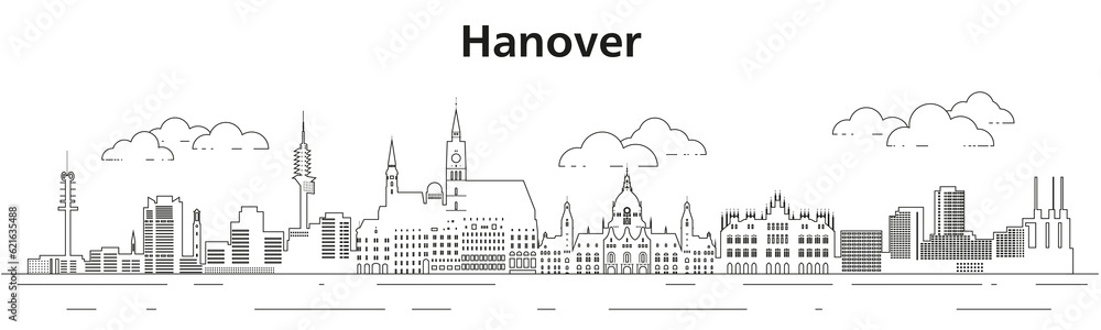 Hanover skyline line art vector illustration