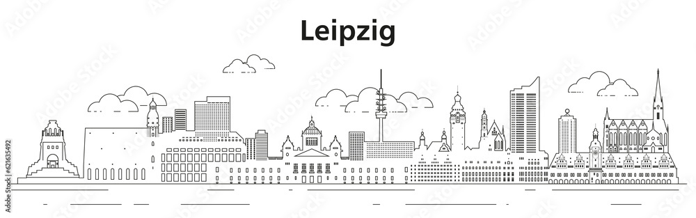 Obraz premium Leipzig skyline line art vector illustration