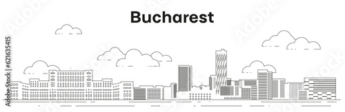 Bucharest skyline line art vector illustration