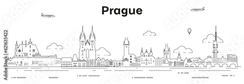 Prague skyline line art vector illustration