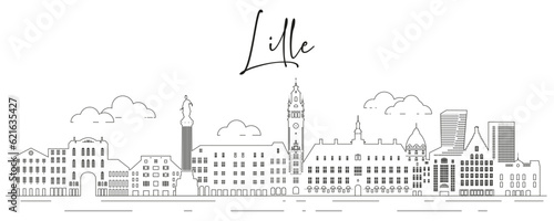 Lille skyline line art vector illustration