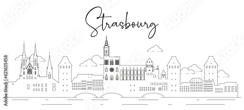 Strasbourg skyline line art vector illustration