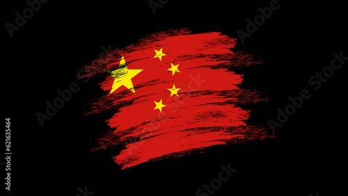 4K Paint Brush China Flag with Alpha Channel Stock Video Waving Brushed Chinese Banner. Transparent Background Texture Fabric Pattern High Detail. stock video photo