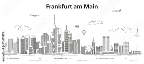 Frankfurt am Main skyline line art vector illustration