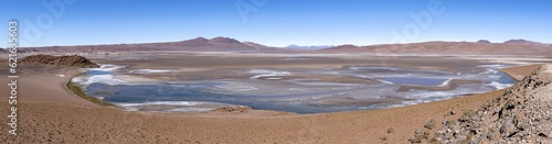 Driving through picturesque landscape at Paso de Jama, one of the most important mountain passes between Argentina and Chile; Traveling South America - Panorama