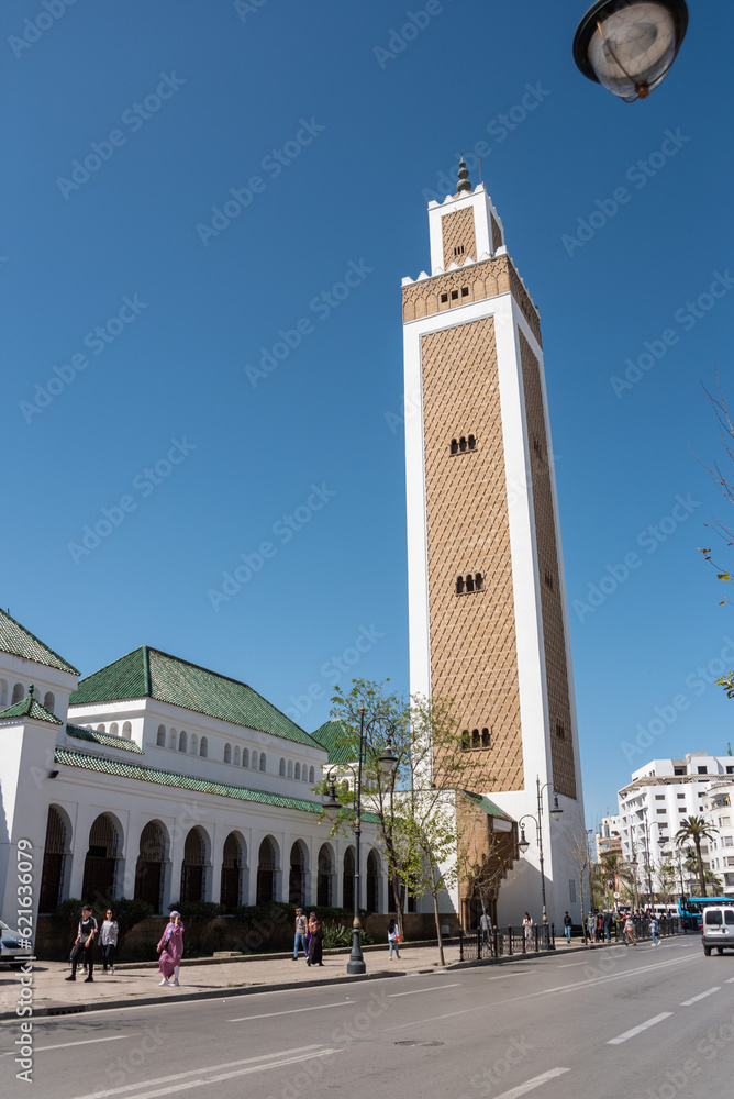 Minaret of mosque Mohammed V in the center of Tangier in Morocco