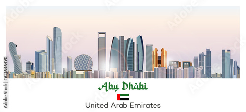 Abu Dhabi skyline in bright color palette vector illustration