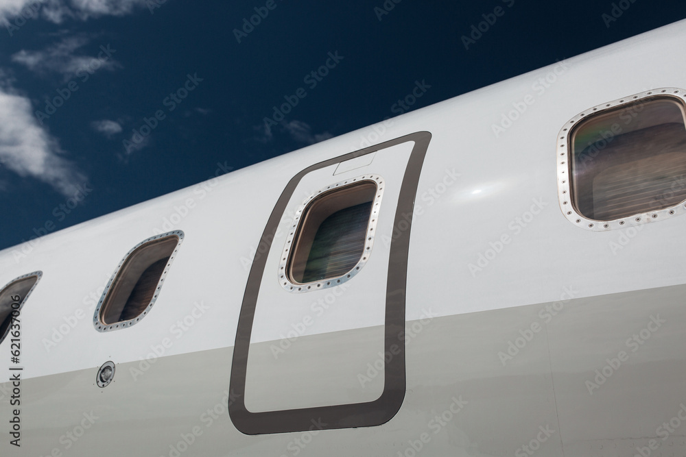 Private jet airplane windows with reflection Private jet airplane windows with reflection