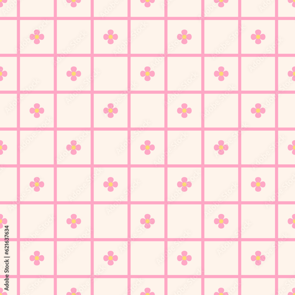 Pink Floral Checkerboard Seamless Pattern Pink Floral Checkerboard Seamless Pattern