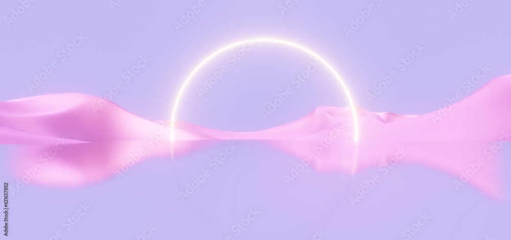 Fotobehang Purper Fantasy landscape of other world, pink mountain valley and arch. Digital painting 3d rendering #621637882