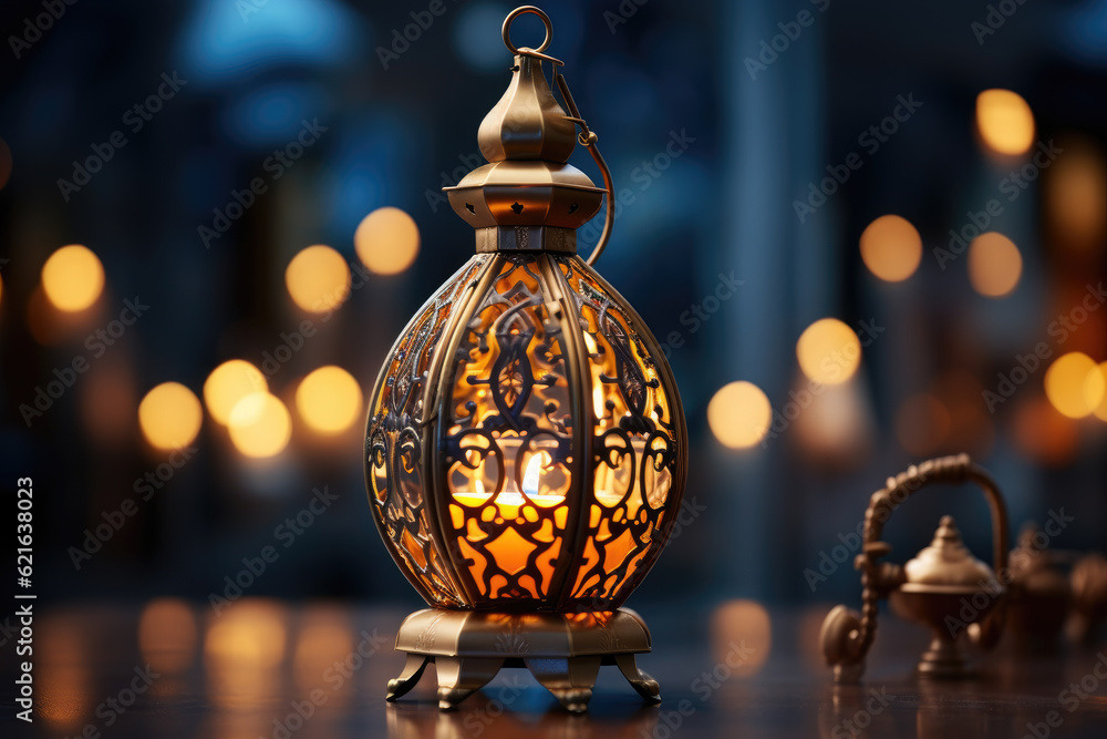 Lamp radiating light against a background celebrating Ramadan Kareem. Generative Ai, Ai. Lamp radiating light against a background celebrating Ramadan Kareem. Generative Ai, Ai.