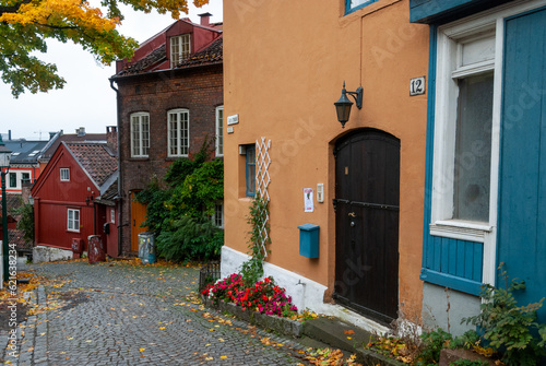 Canvas Print Wooden colorful small houses on Damstredet Street in Oslo, Norway