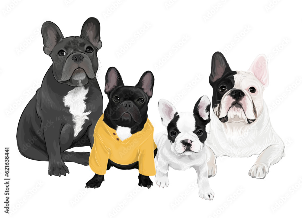 French Bulldog Puppy group illustration