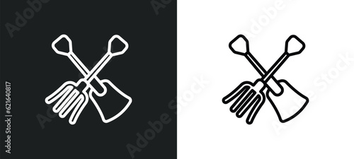 shovel and fork outline icon in white and black colors. shovel and fork flat vector icon from construction tools collection for web, mobile apps ui.