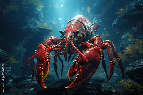 Majestic giant lobster in the underwater world  displaying its impressive size and beauty. Generative Ai.