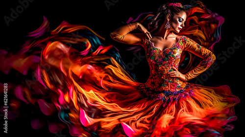 woman flamenco dancer in red dress, art portrait, made with Generative AI