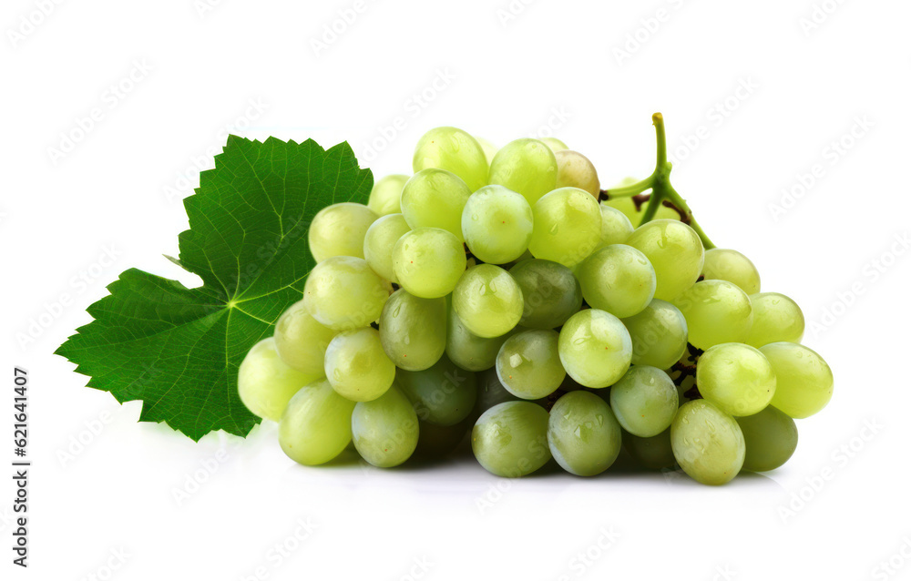 grape vine isolated on white background.white grapes on a branch with leaves.Generative AI grape vine isolated on white background.white grapes on a branch with leaves.Generative AI