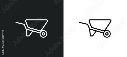 wheelbarrow outline icon in white and black colors. wheelbarrow flat vector icon from construction collection for web, mobile apps and ui.