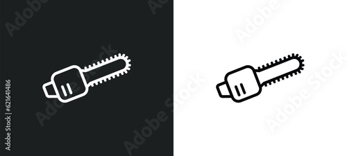 chainsaw outline icon in white and black colors. chainsaw flat vector icon from construction collection for web, mobile apps and ui.