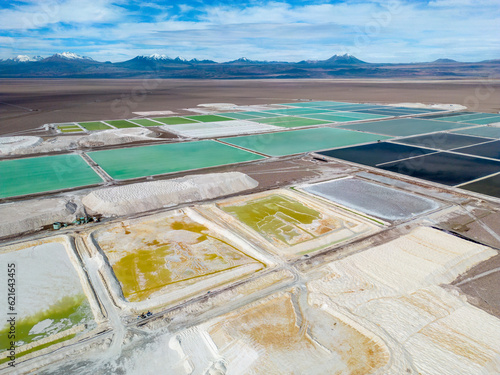 Lithium fields / evaporation ponds in the Atacama desert in Chile, South America - a surreal landscape where batteries are born