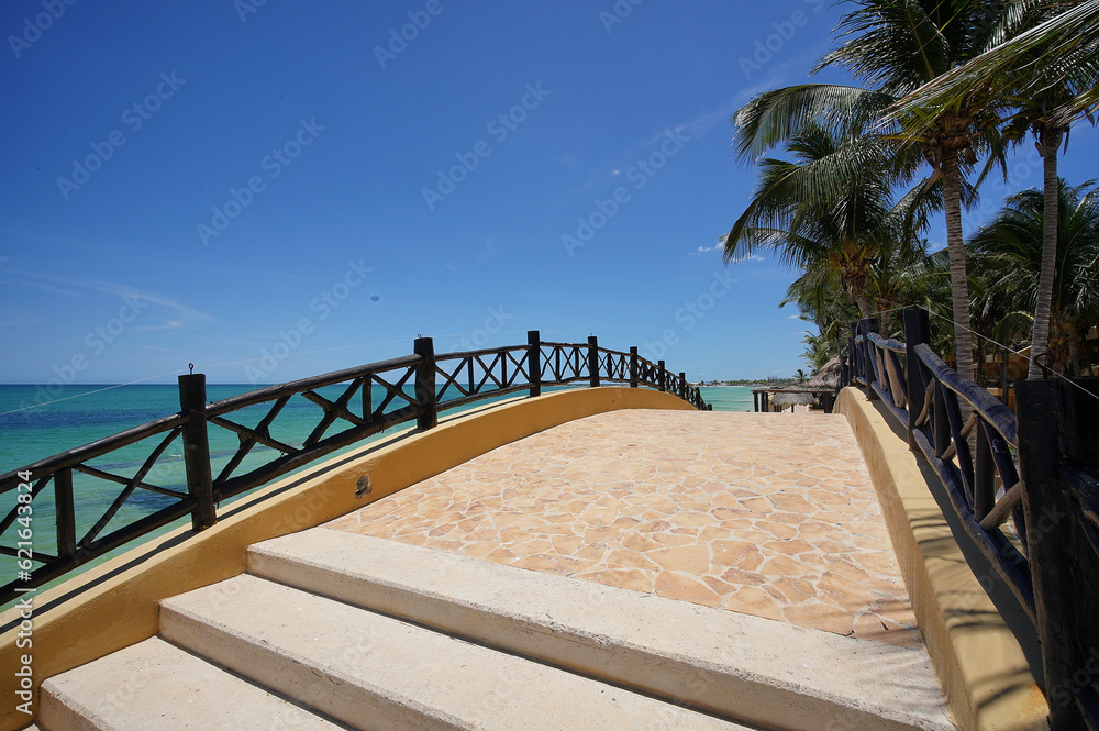 Decorative small bridge at Luxurious hotel resort at the beach in the caribbean (Merida, Yucatan, Mexico)