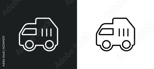garbage truck outline icon in white and black colors. garbage truck flat vector icon from cleaning collection for web, mobile apps and ui.