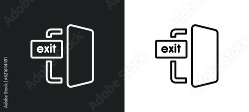 cinema exit outline icon in white and black colors. cinema exit flat vector icon from cinema collection for web, mobile apps and ui.